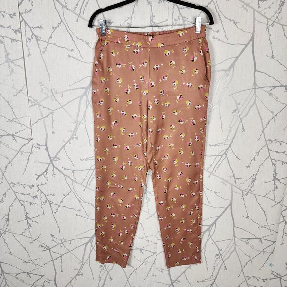 J. Crew Salmon Floral Falling Pansies High Rise Pull On Trousers - Picture 2 of 8